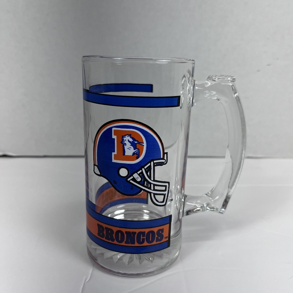 RARE!! 1980's Denver Broncos Vintage Logo NFL Glass Beer Mug Retired Logo!!